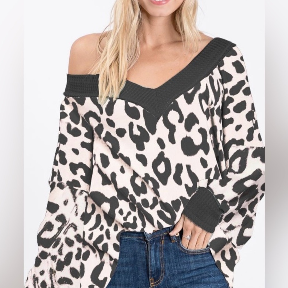 BiBi Betty Waffle Knit Leopard Top